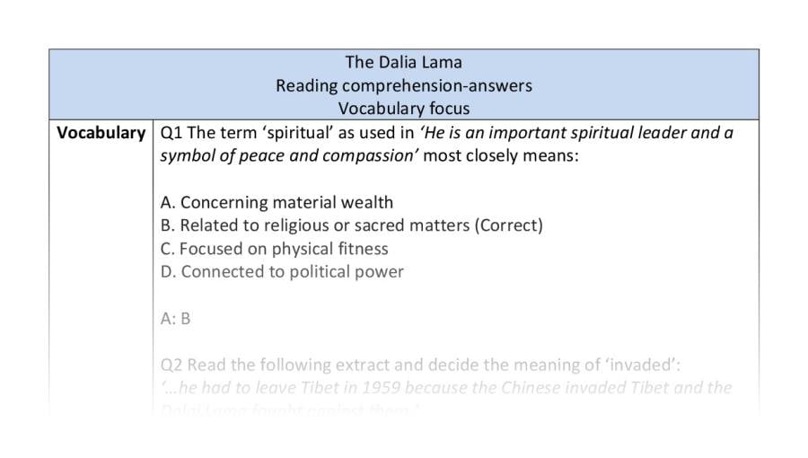 Reading comprehension - vocabulary - The Dalia Lama