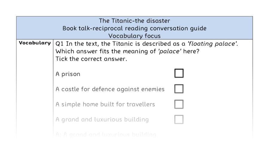 Reciprocal reading - vocabulary - The Titanic-the disaster