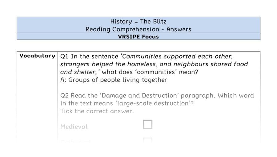 The Blitz - Reading Comprehension Answers - VRSIPE Focus