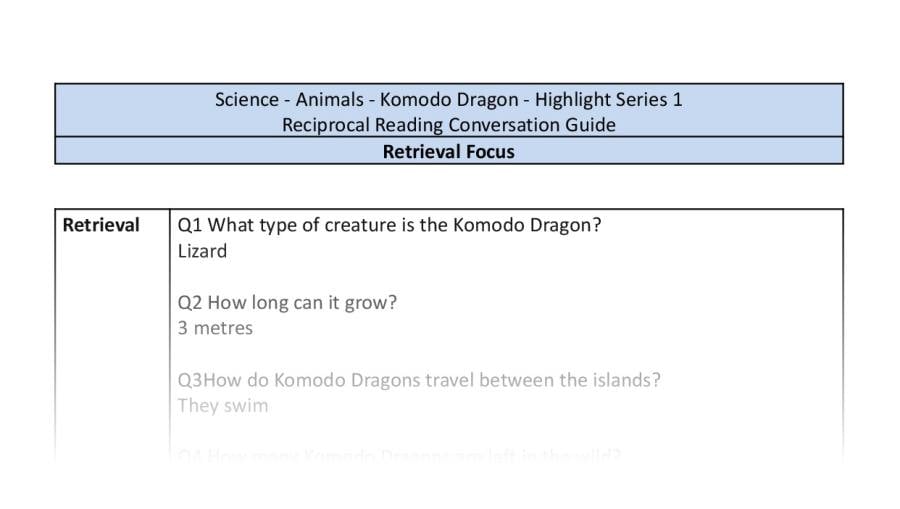 Reciprocal Reading Conversation - Komodo Dragon - Highlight Series 1 - Retrieval Focus