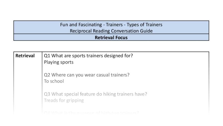 Reciprocal Reading Conversation - Types of Trainers Y3 4 - Retrieval Focus