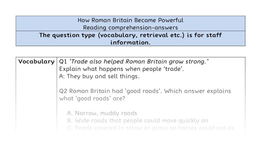 Reading comprehension - VRSIPE - How Roman Britain Became Powerful - answers