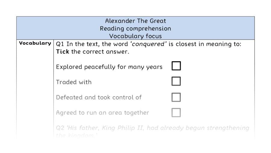 Reading comprehension - vocabulary - Alexander The Great