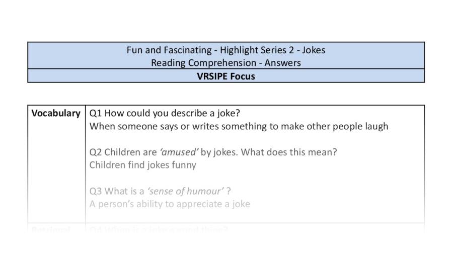 Reading Comprehension - Jokes - Highlight Series- VRSIPE Focus