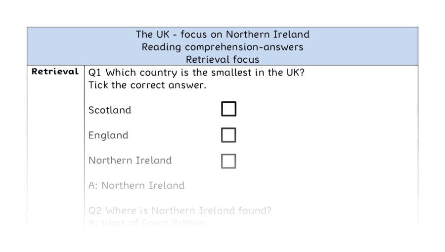 Reading comprehension - retrieval - The UK - focus on Northern Ireland - answers