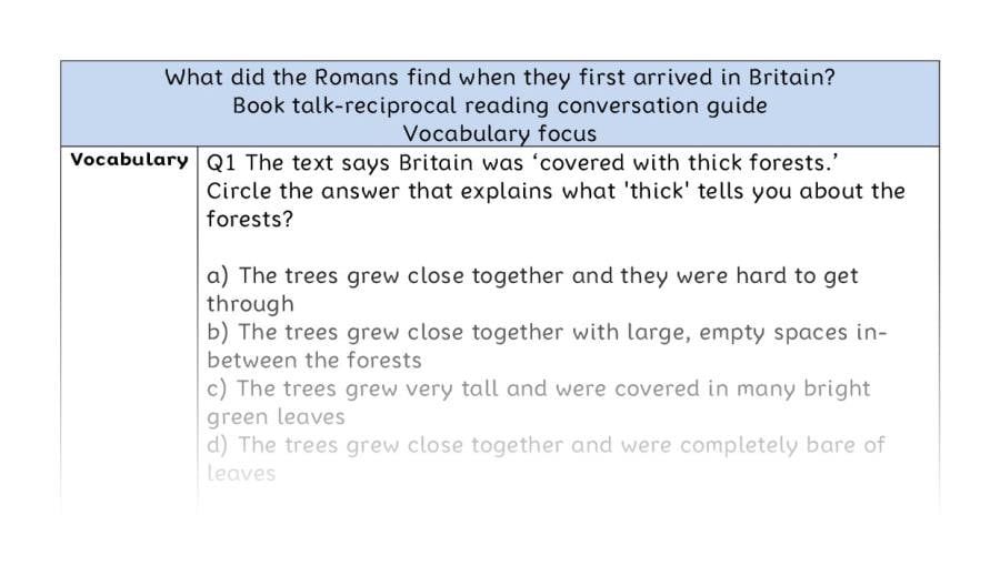 Reciprocal reading - vocabulary - Roman arrival in Britain