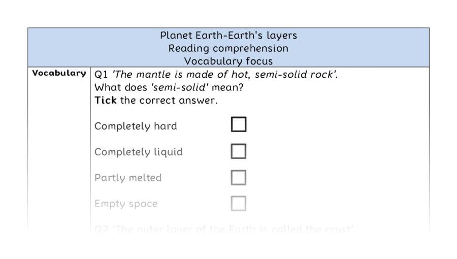 Reading comprehension - vocabulary - Planet Earth-Earths layers