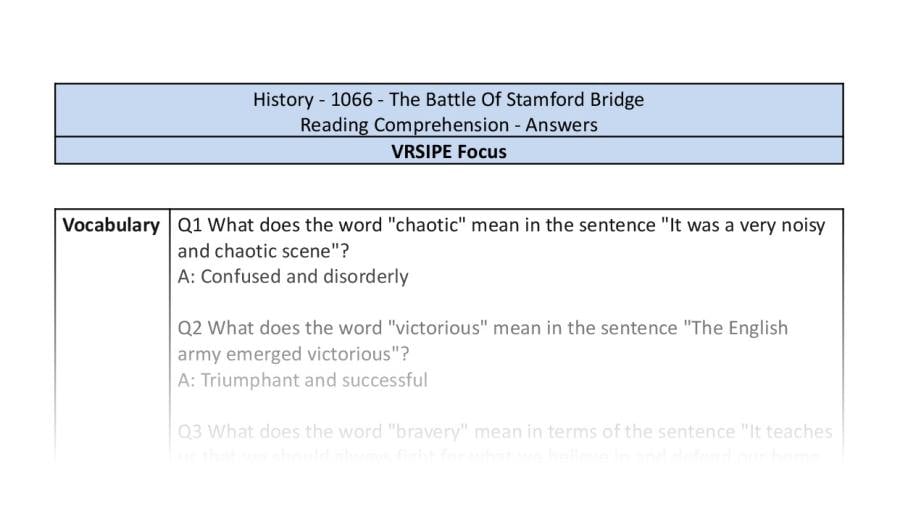 Reading Comprehension - The Battle Of Stamford Bridge - VRSIPE Focus