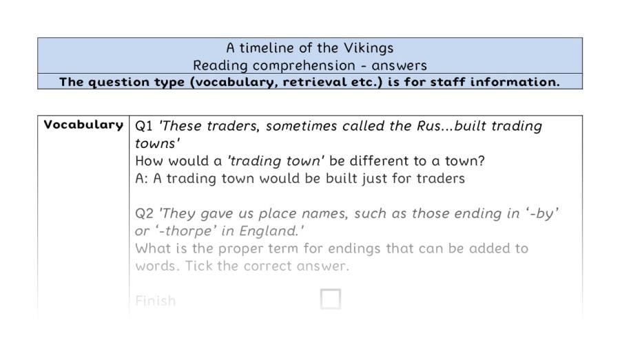 Reading comprehension - VRSIPE - A timeline of the Vikings - answers