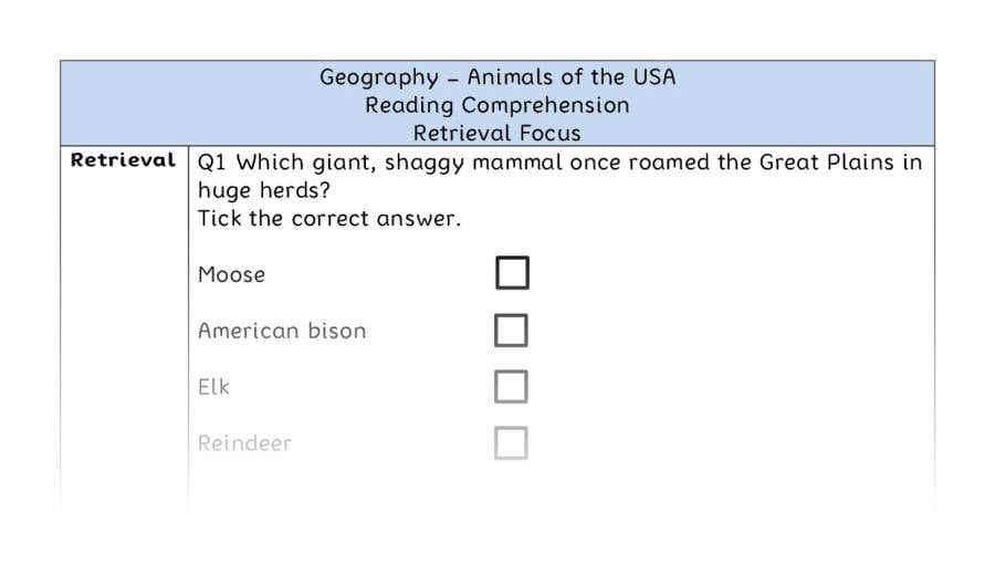 Animals of the USA - Reading Comprehension - Retrieval Focus