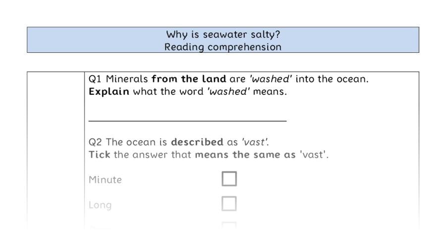 Reading comprehension VRSIPE - Why is seawater salty