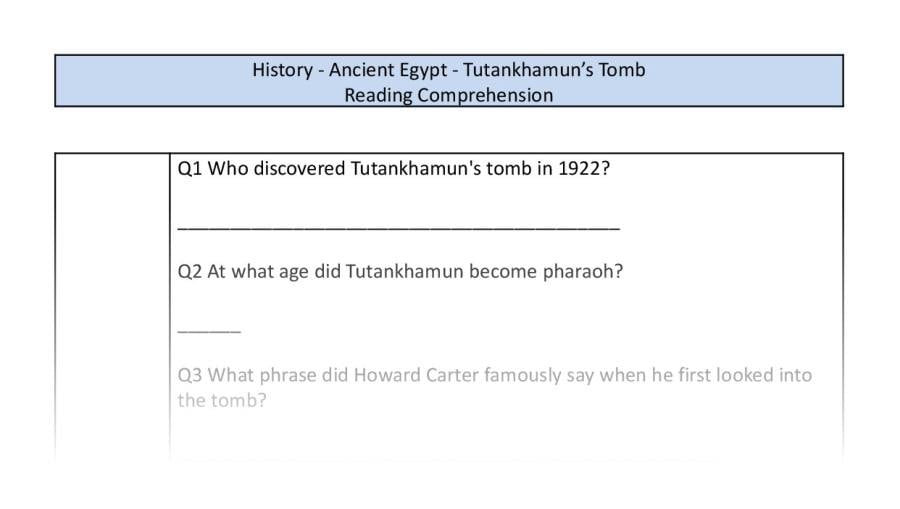 Reading Comprehension-Tutankhamuns Tomb-Retrieval Focus