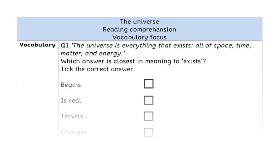 Reading comprehension - vocabulary - The universe