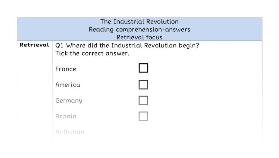 Reading comprehension - retrieval - The Industrial Revolution - answers