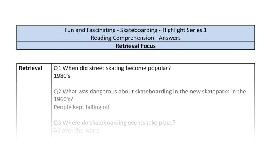 Reading Comprehension - Skateboarding - Highlight Series 1 - Retrieval Focus