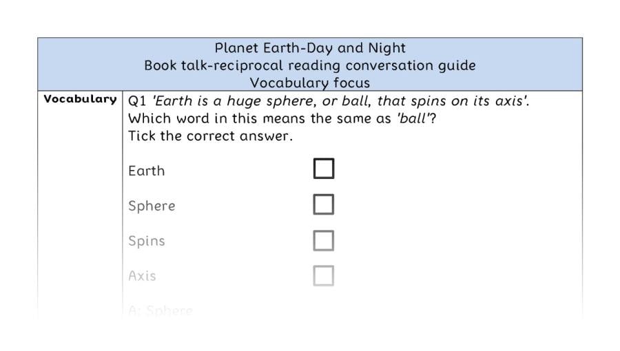 Reciprocal reading - vocabulary - Planet Earth-Day and Night