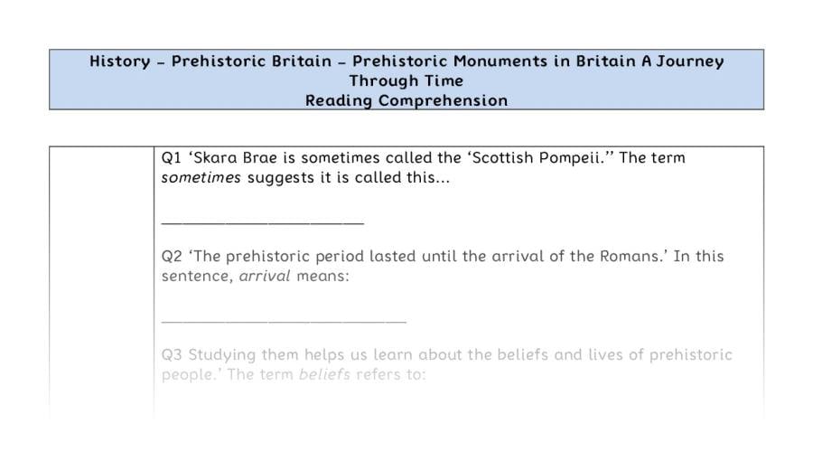 Reading Comprehension-Prehistoric Monuments in Britain-A Journey Through Time-VRSIPE Focus