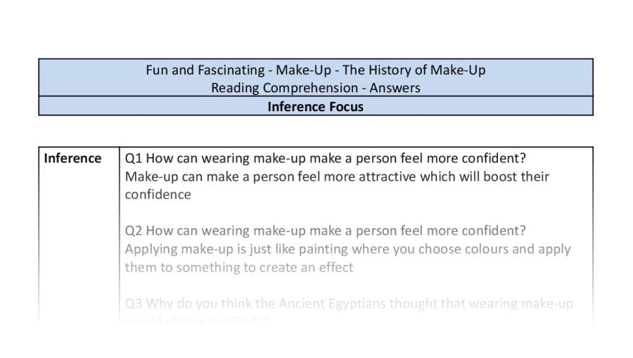 Reading Comprehension - The History of Make-Up - Highlight Series 2 - Inference Focus