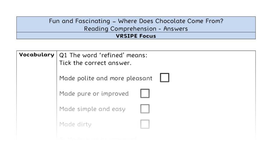 Where Does Chocolate Come From - Reading Comprehension Answers - VRSIPE Focus