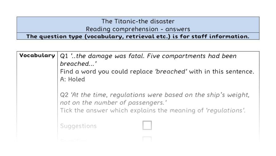 Reading comprehension - VRSIPE - The Titanic-the disaster - answers