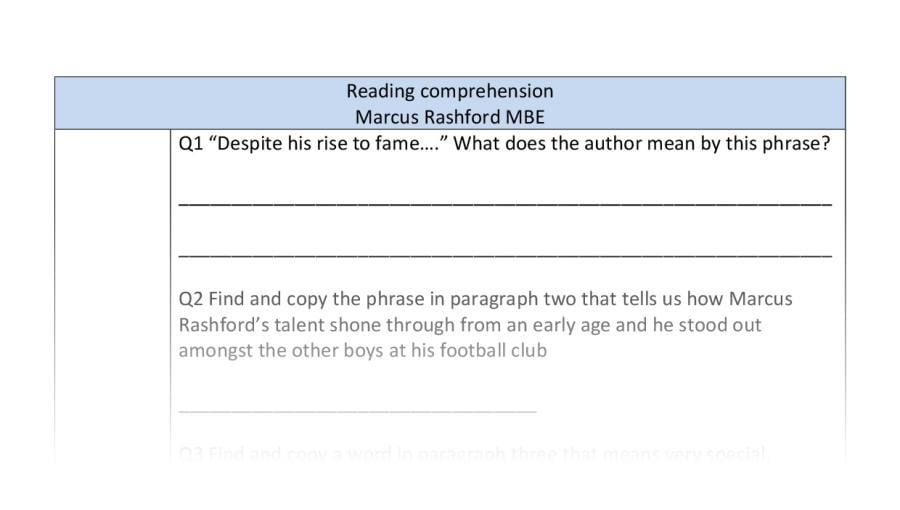 Reading comprehension-Marcus Rashford-VRSIPE focus