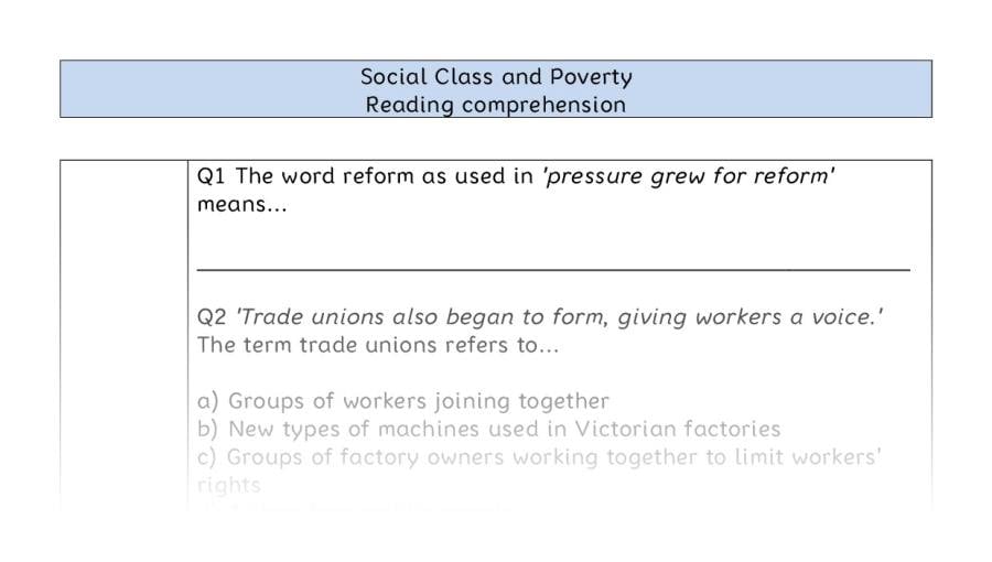 Reading comprehension - VRSIPE - Social Class and Poverty