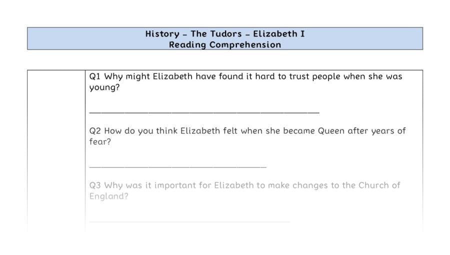 Reading comprehension - Elizabeth I - inference