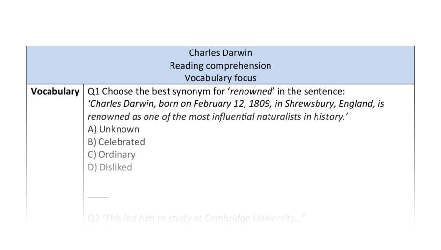 Reading comprehension - vocabulary - Charles Darwin