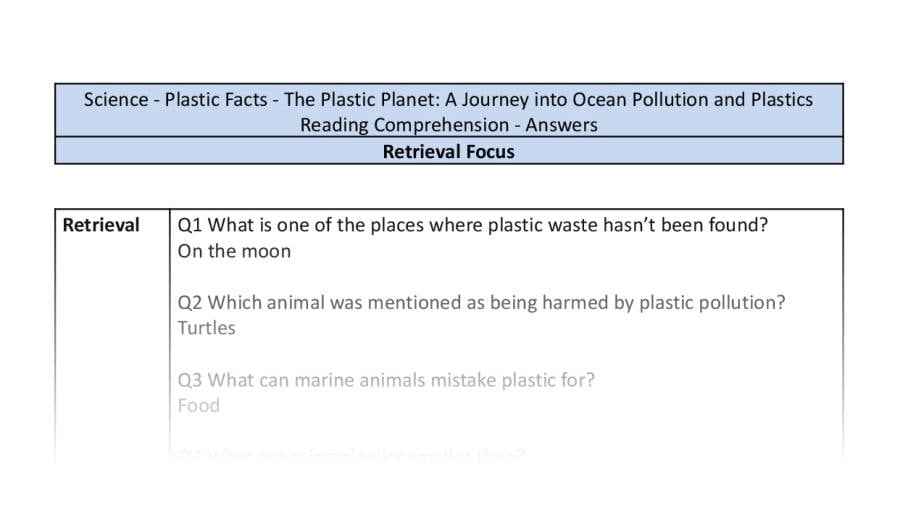 Reading comprehension-retrieval-the plastic planet-answers