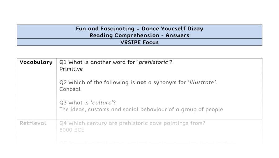 Reading Comprehension - Dance Yourself Dizzy - Highlight Series 2 - VRSIPE Focus