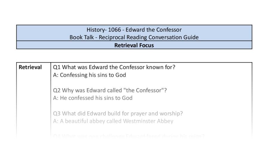 Reciprocal Reading Conversation - Edward the Confessor - Retrieval Focus