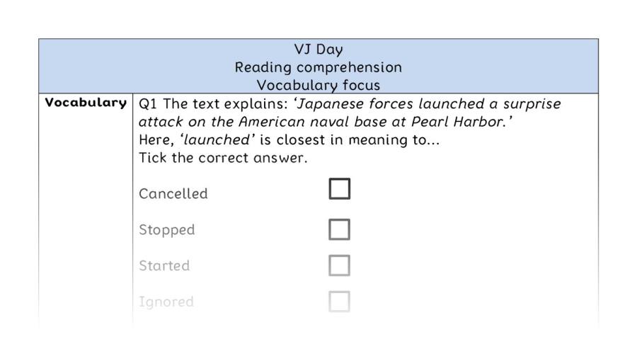 Reading comprehension - vocabulary - VJ Day