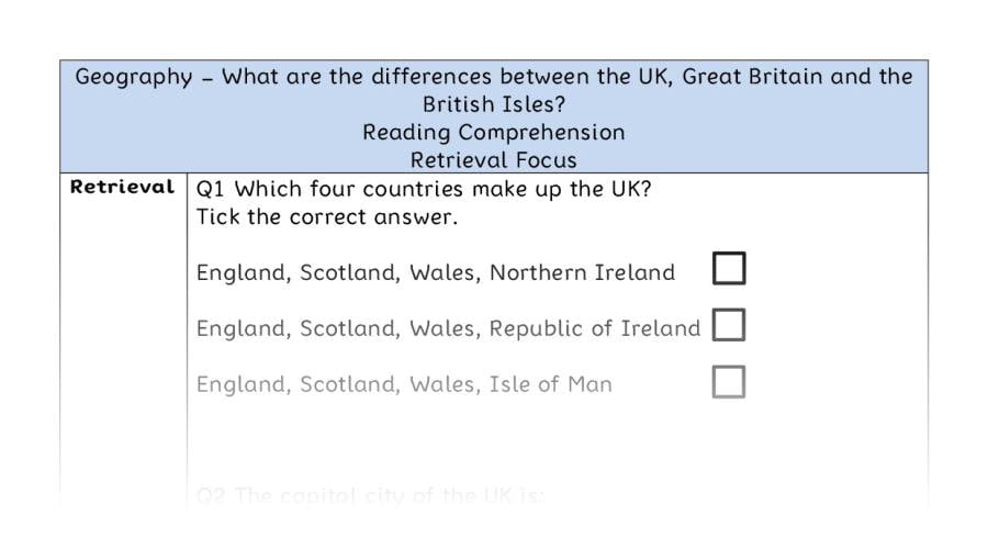 What are the differences between the UK, Great Britain and the British Isles - Reading Comprehension - Retrieval Focus