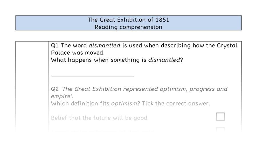 Reading comprehension - VRSIPE - The Great Exhibition of 1851