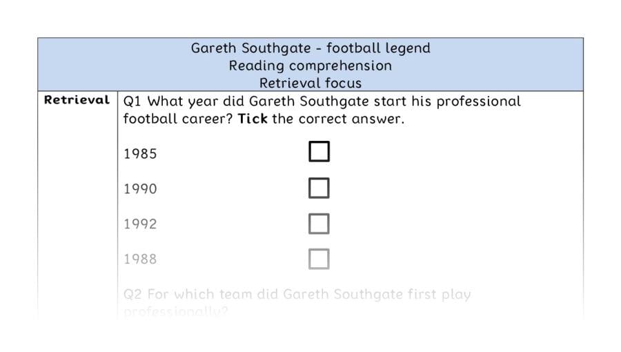 Reading comprehension - retrieval - Gareth Southgate - football legend