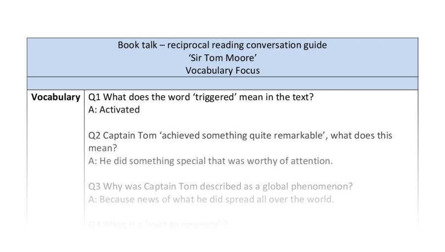 Reciprocal reading - Sir Tom Moore - vocabulary