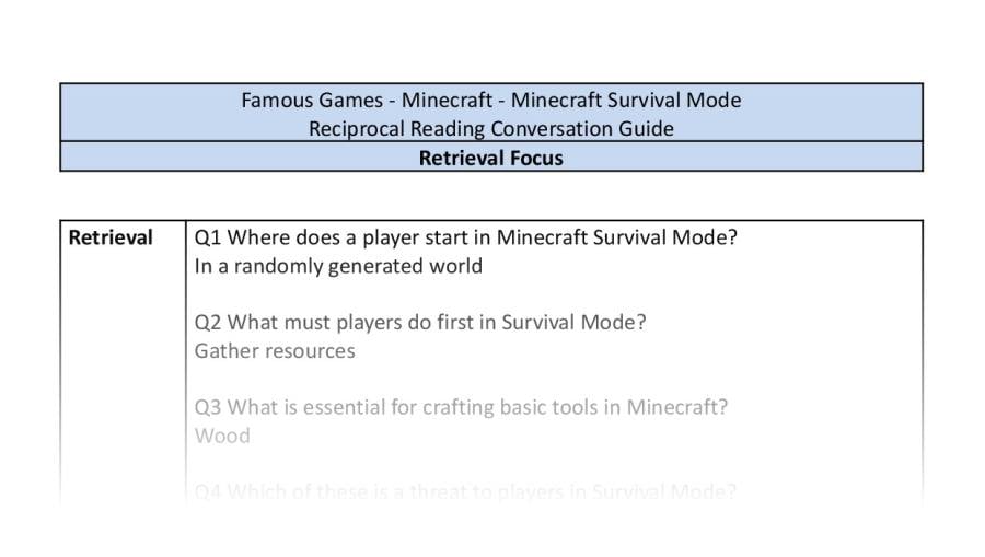 Reciprocal Reading Conversation - Minecraft Survival Mode - Retrieval Focus