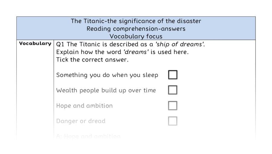 Reading comp-vocabulary-The Titanic-the significance of the disaster - answers