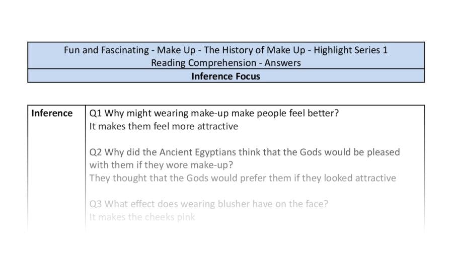Reading Comprehension - The History of Make Up - Highlight Series 1 - Inference Focus