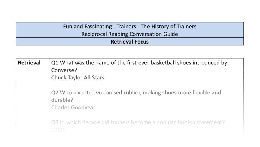 Reciprocal Reading Conversation - The History of Trainers - Retrieval Focus