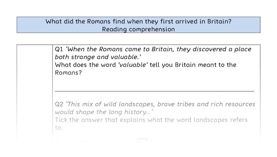 Reading comprehension VRSIPE - Roman arrival in Britain