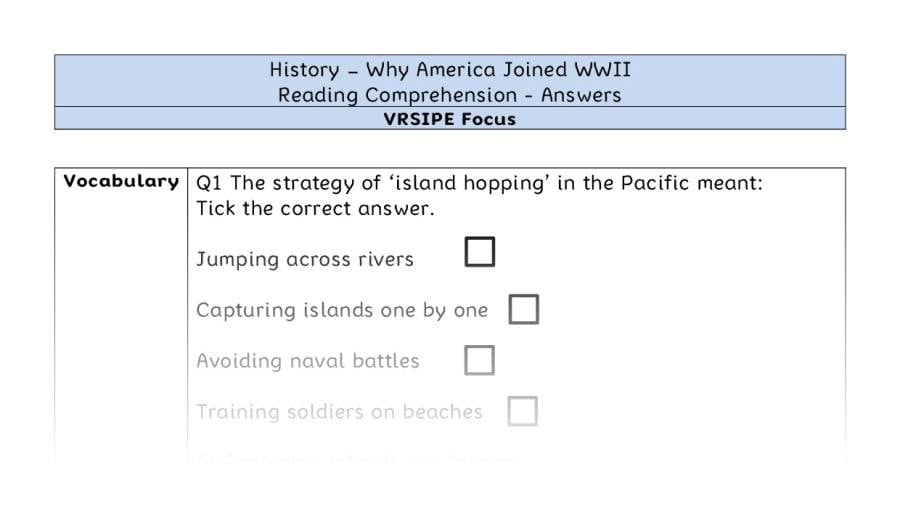 Why America Joined WWII - Reading Comprehension Answers - VRSIPE Focus