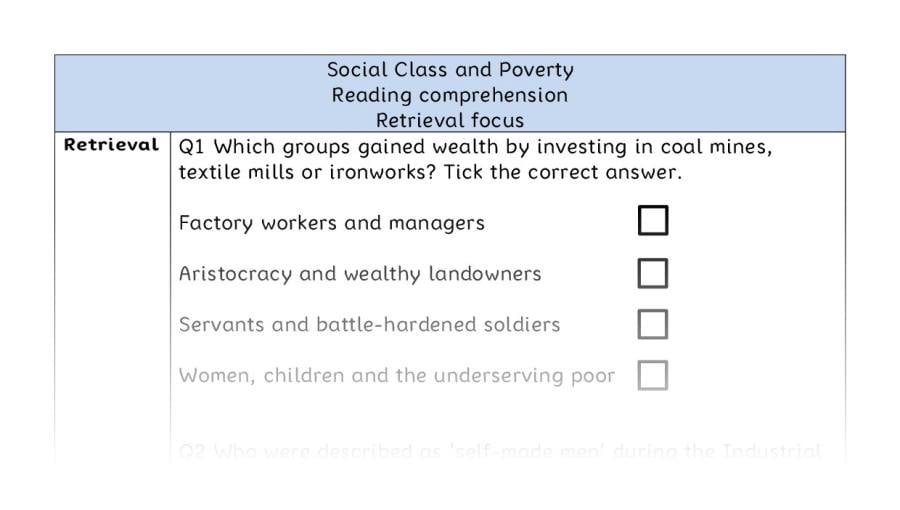Reading comprehension - retrieval - Social Class and Poverty