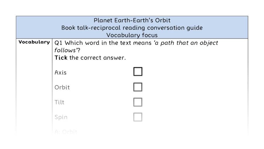 Reciprocal reading - vocabulary - Planet Earth-Earths Orbit