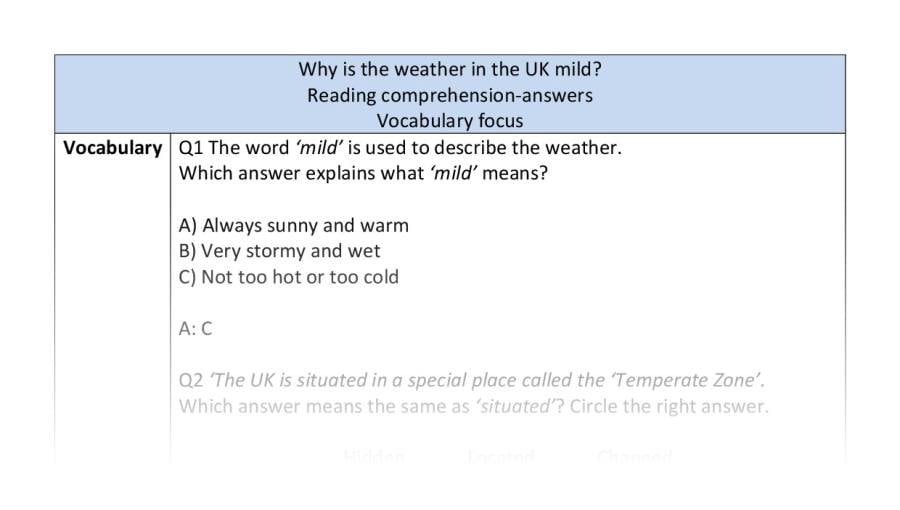 Reading comp-vocab-Why is the weather in the UK mild - answers