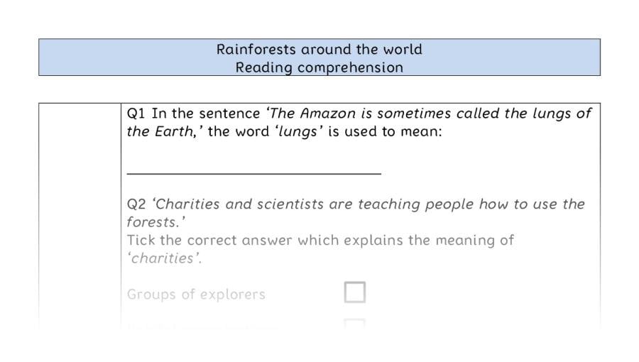 Reading comprehension-VRSIPE-Rainforests around the world