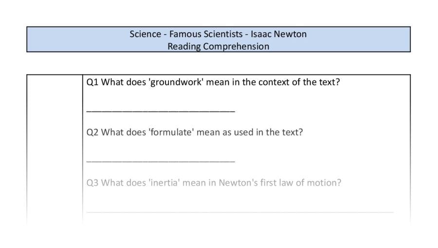 Reading Comprehension-Isaac Newton-VRSIPE Focus