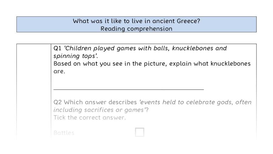 Reading comprehension - VRSIPE - What was it like to live in ancient Greece