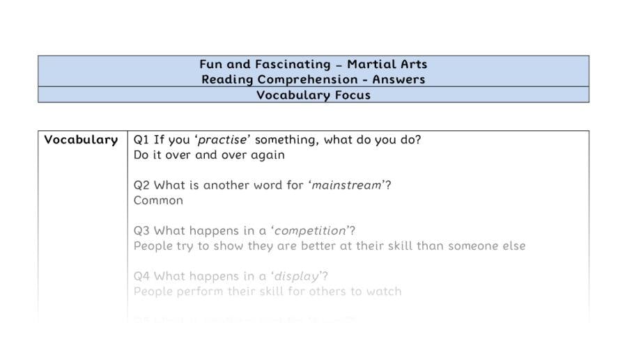 Reading Comprehension - Martial Arts - Highlight Series 1 - Vocabulary Focus