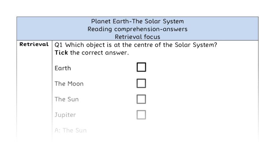 Reading comprehension - retrieval - The Solar System - answers